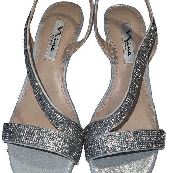 Nina Nieves True Silver Reflective Crystals Sling-back Sandals Size 7.5 NIB - Picture 3 of 11